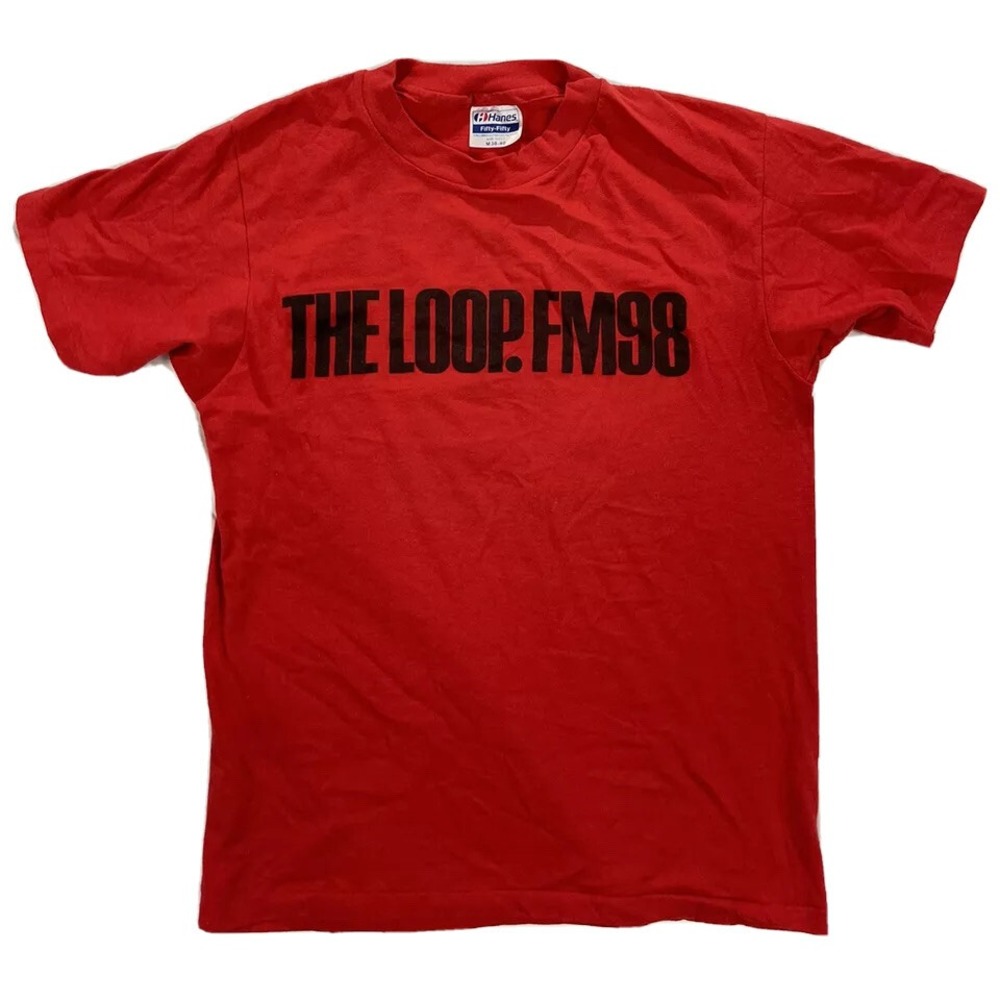 VTG Hanes T-shirt Small WLUP The Loop Chicago‎ FM 98 Brandmeier  Tag Med 1980's